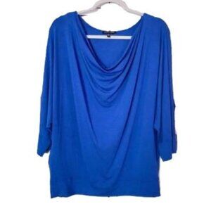 Eileen Fisher Draped Cowl Neck Dolman Sleeve Blue Top Size Medium M Jersey Knit